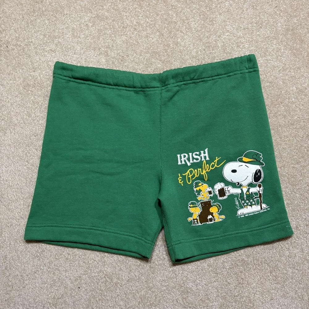 Vtg Peanuts‎ Snoopy Sweat Shorts Green St Pats Irish Woodstock Cartoon 70s 80s